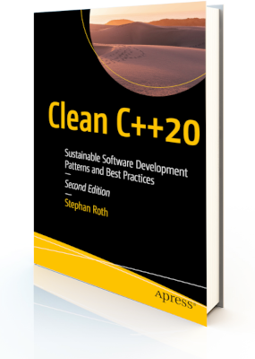 A 3D book mock-up of the book Clean C++20